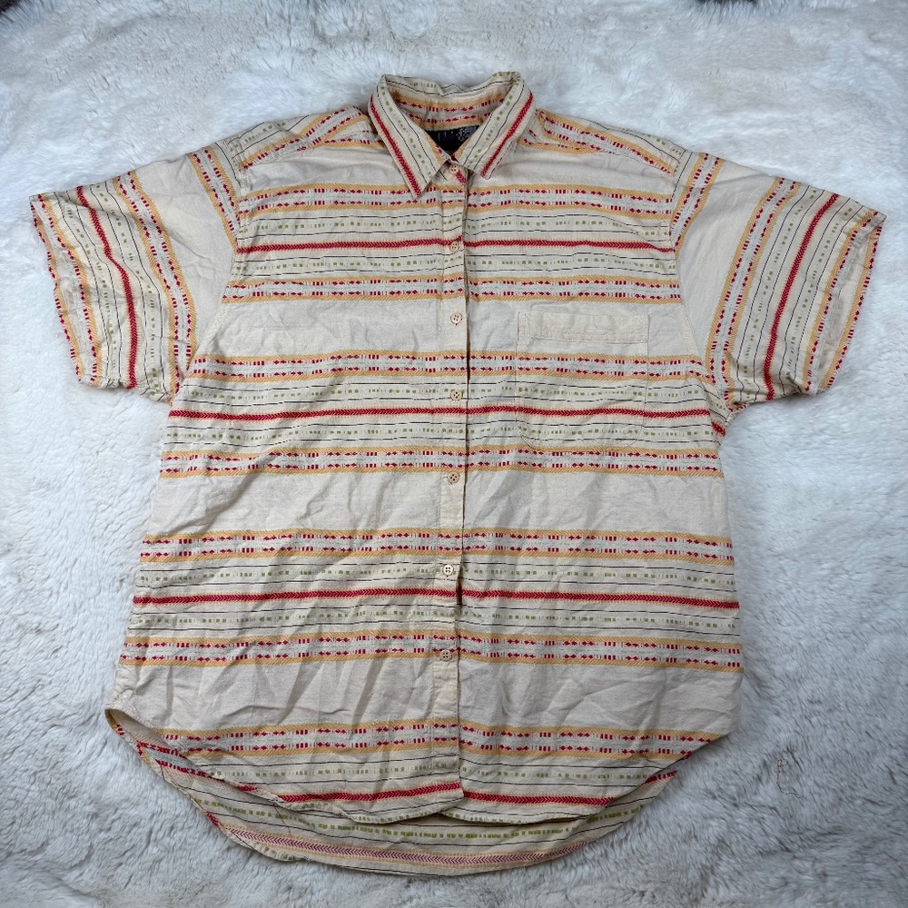 Pinot Noir Women Shirt XL Southwestern Stripes Short Sleeve Button Up